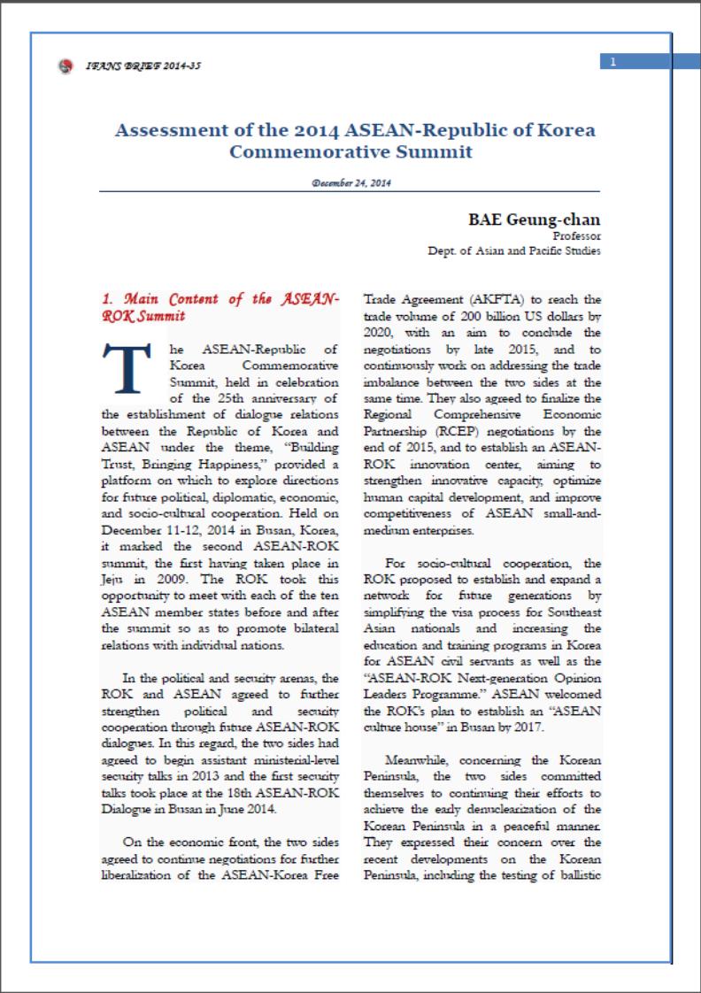 Assessment of the 2014 ASEAN-Republic of Korea Commemorative Summit