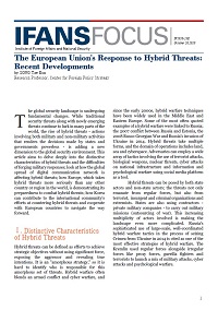 The European Union's Response to Hybrid Threats: Recent Developments  