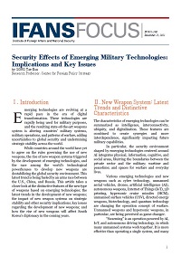 Security Effects of Emerging Military Technologies: Implications and Key Issues