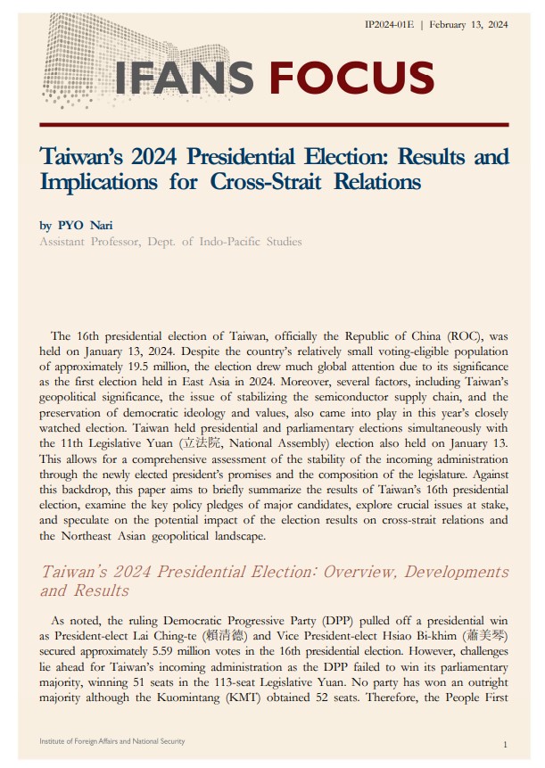 Taiwan’s 2024 Presidential Election: Results and Implications for Cross-Strait Relations