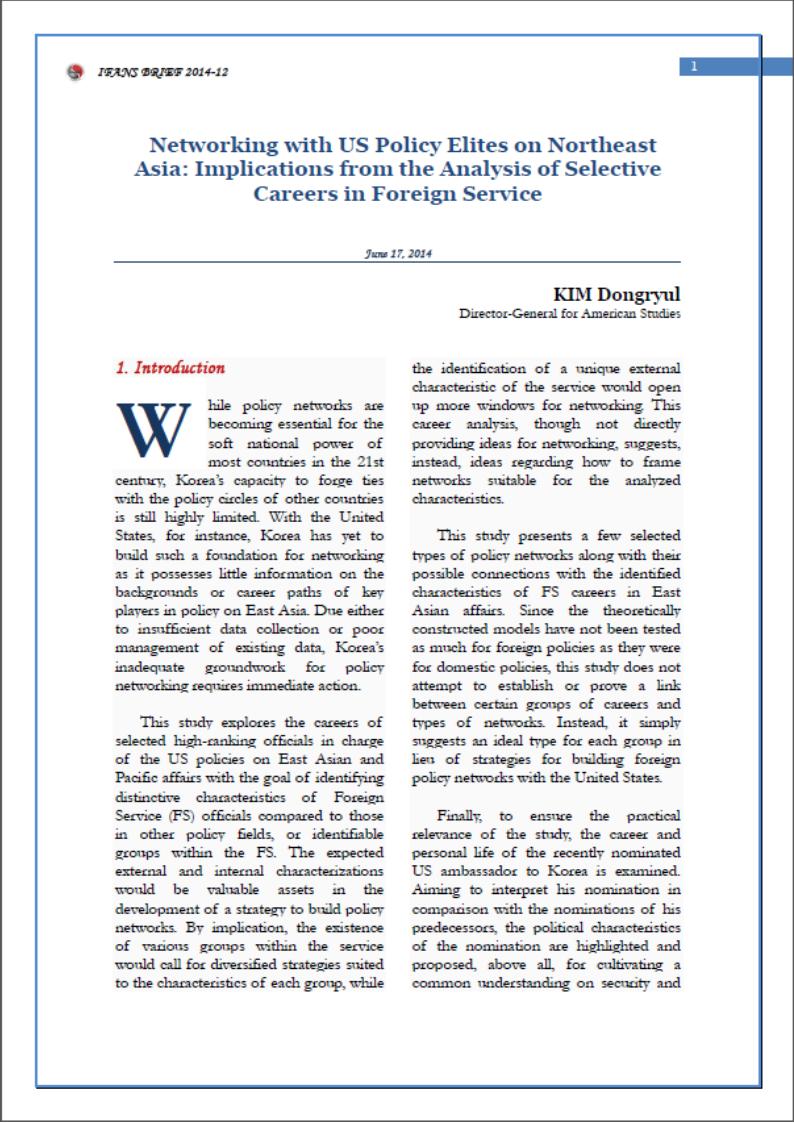 Networking with US Policy Elites on Northeast Asia: Implications from the Analysis of Selective Careers in Foreign Service