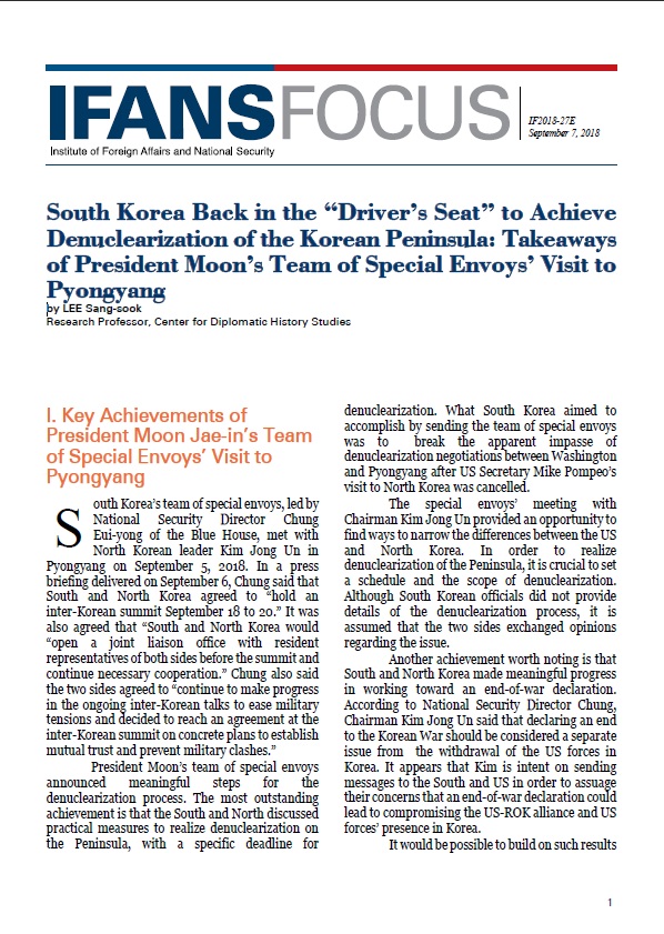 South Korea Back in the “Driver’s Seat” to Achieve Denuclearization of the Korean Peninsula: Takeaways of President Moon’s Team of Special Envoys’ Visit to Pyongyang